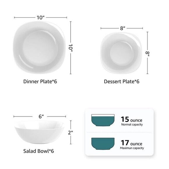 Dinnerware Set, Square 18-PCS Lightweight, Chip Resistant, Black - Picture 4 of 4